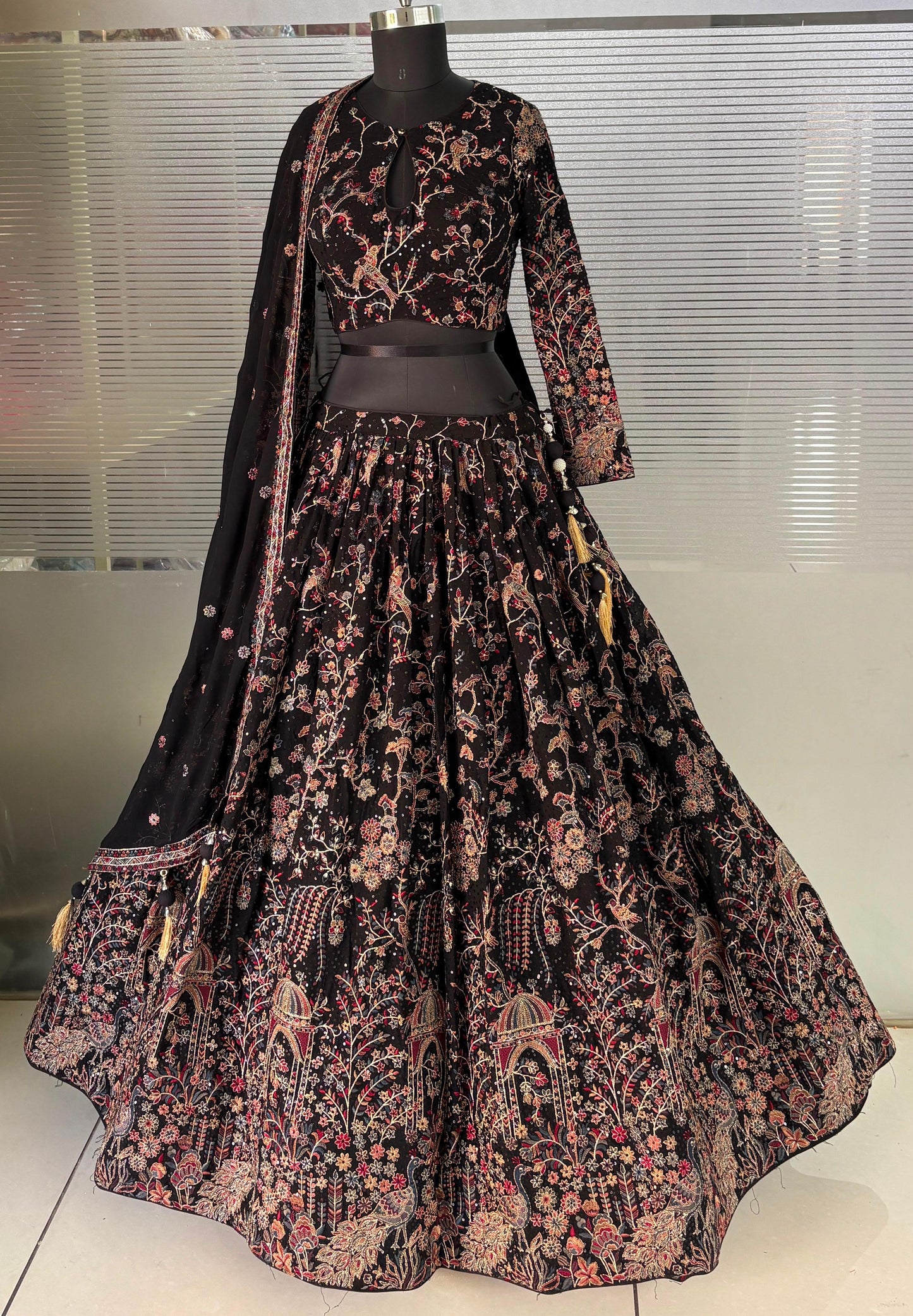 Black Designer Crop Top Lehenga
