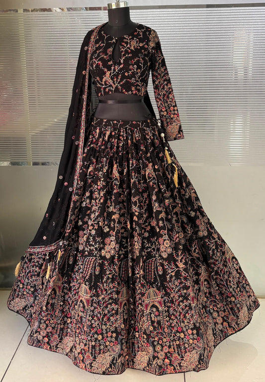 Black Designer Crop Top Lehenga