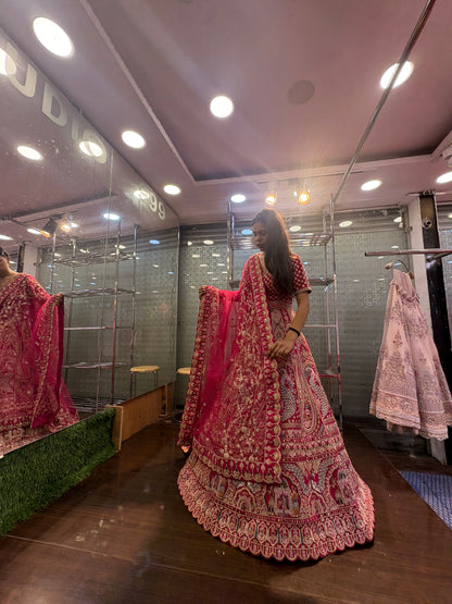 Glamorous red rani pink peacock bridal Lehenga