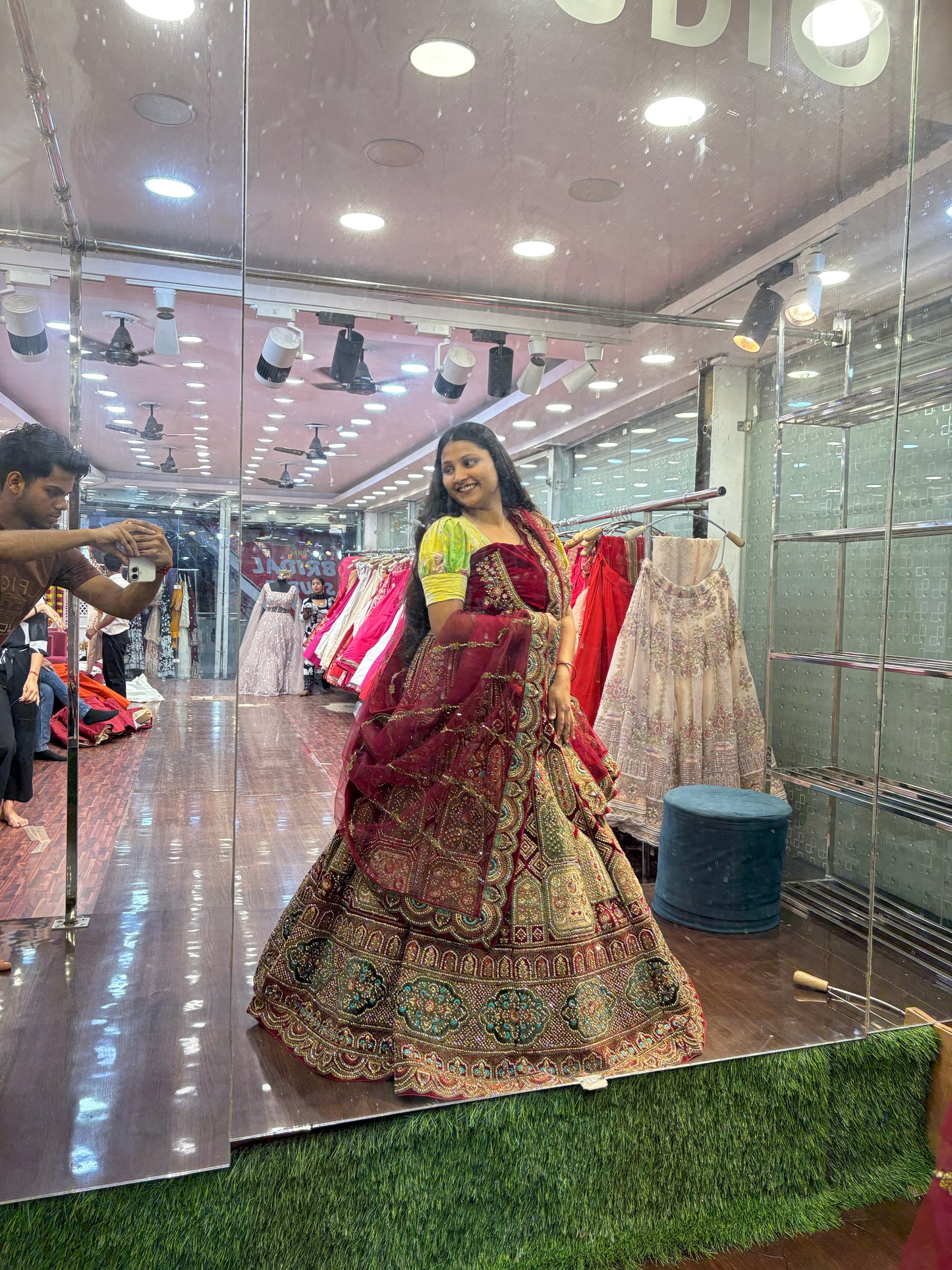 Attractive maroon bridal Lehenga happy customer