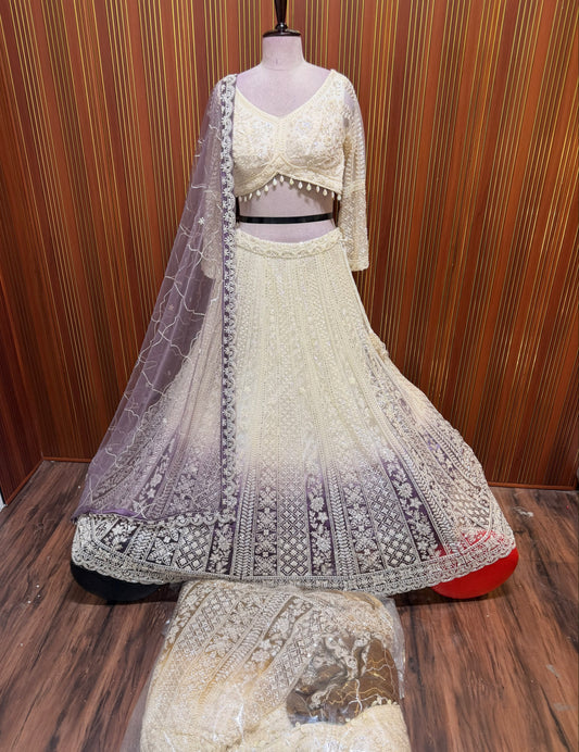 Purple yellow crop top Lehenga