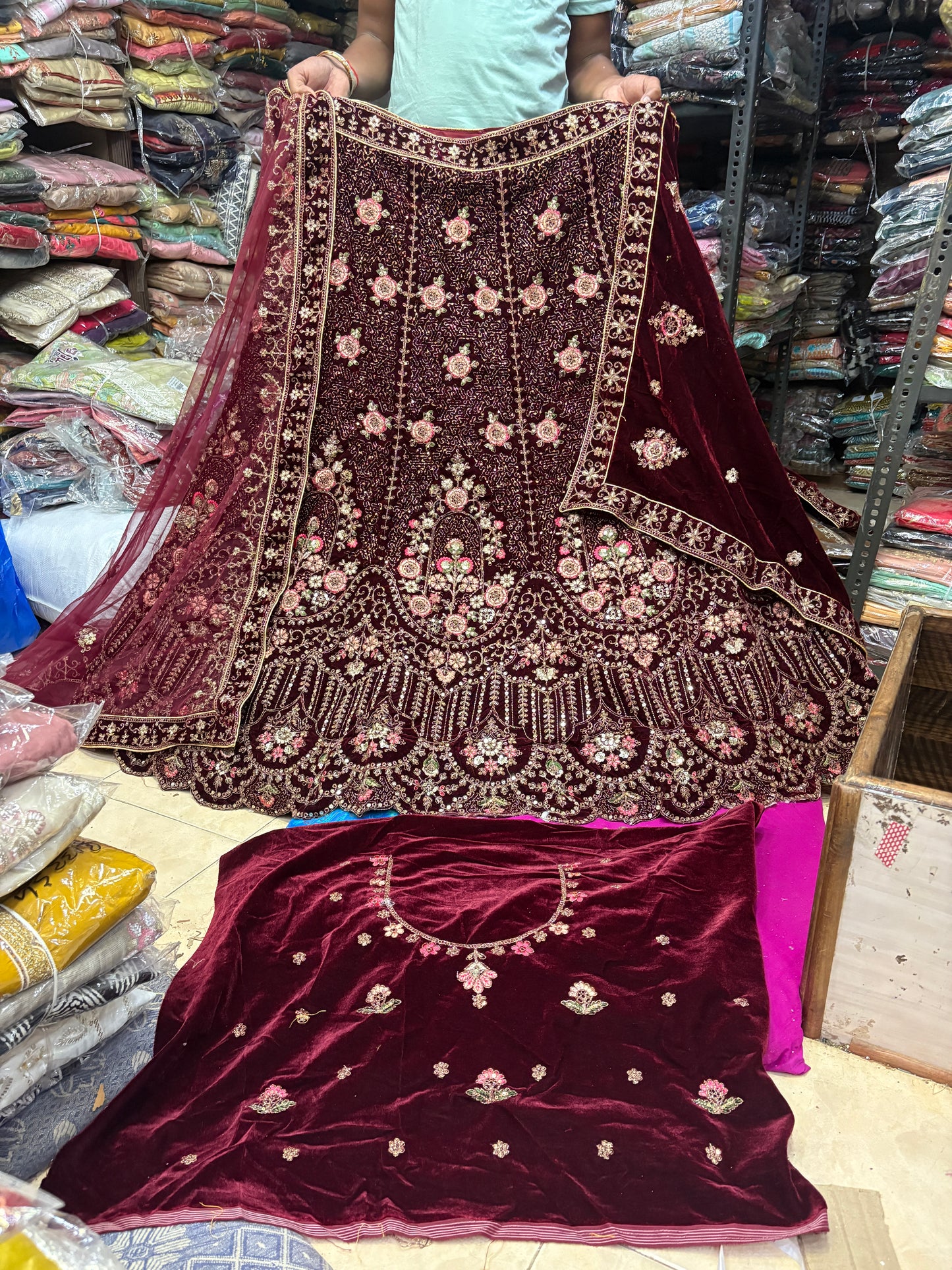 Charming maroon Double Duptta Bridal Lehenga