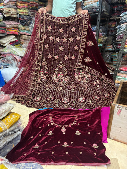 Charming maroon Double Duptta Bridal Lehenga