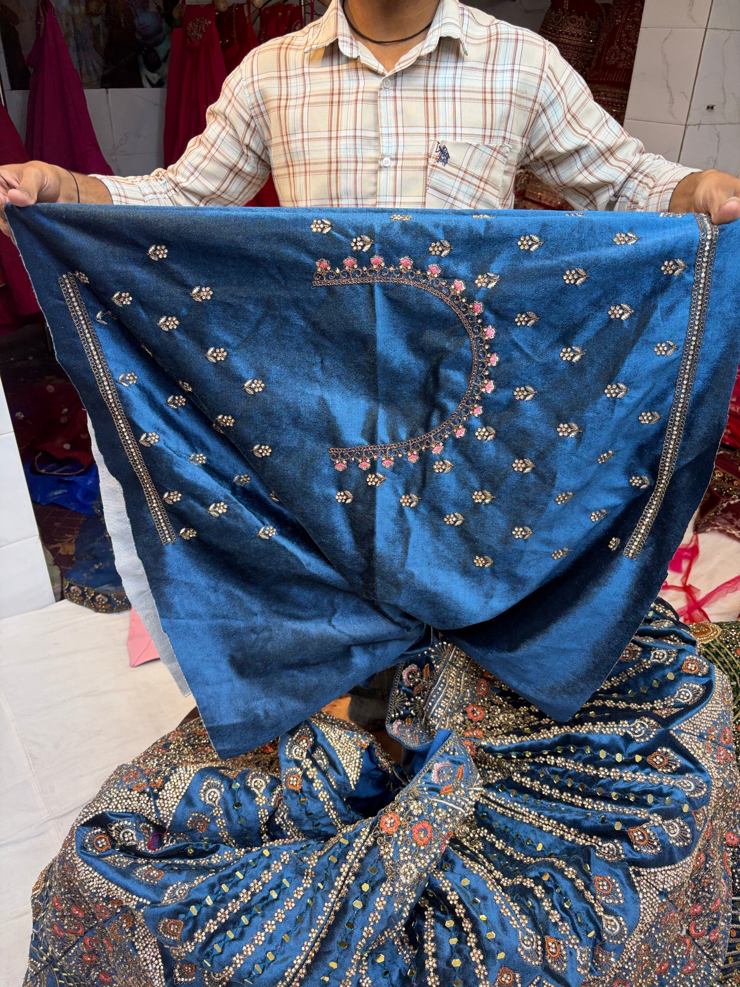 Heavy Jhumka Blue Lehenga
