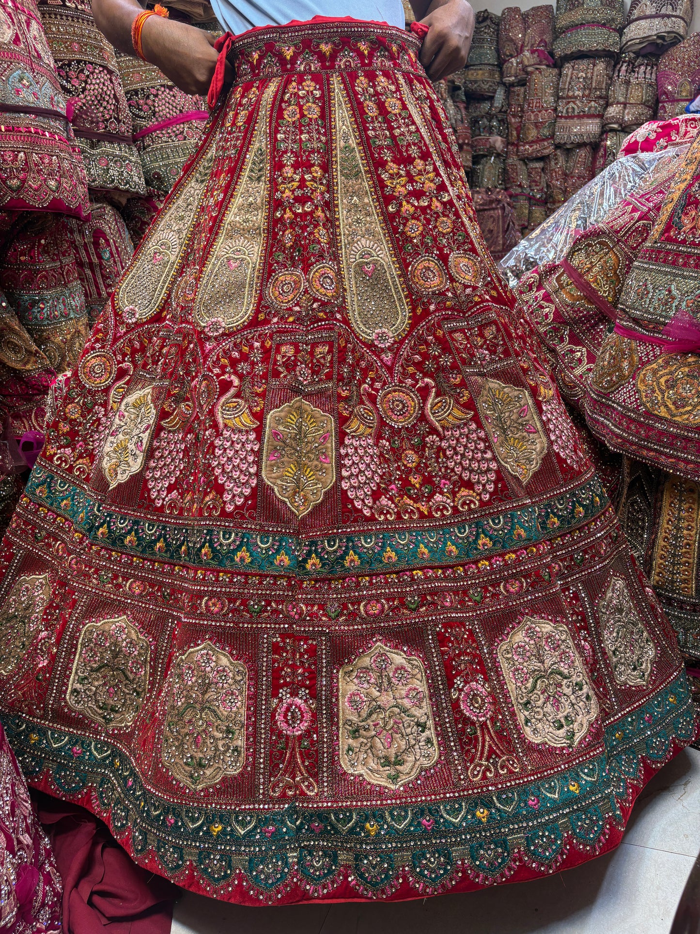 Lavishing red peacock maroon Bridal Lehenga