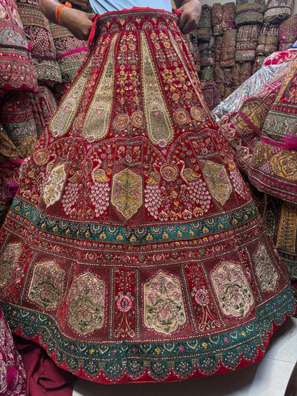 Lavishing red peacock maroon Bridal Lehenga