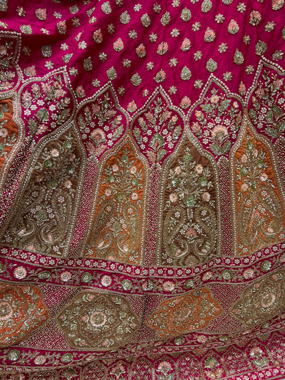 Dark pink handwork bridal Lehenga