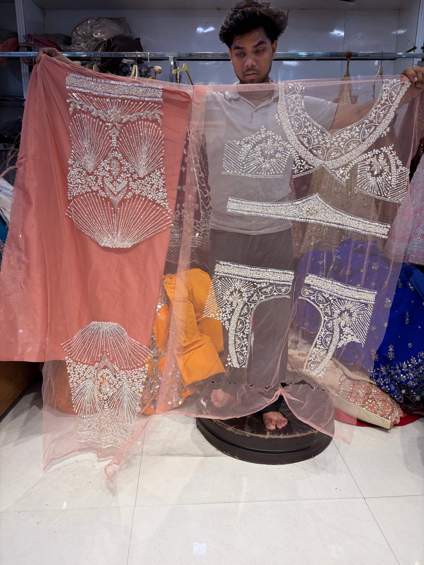 हस्तकला शिशु गुलाबी पेस्टल लहंगा