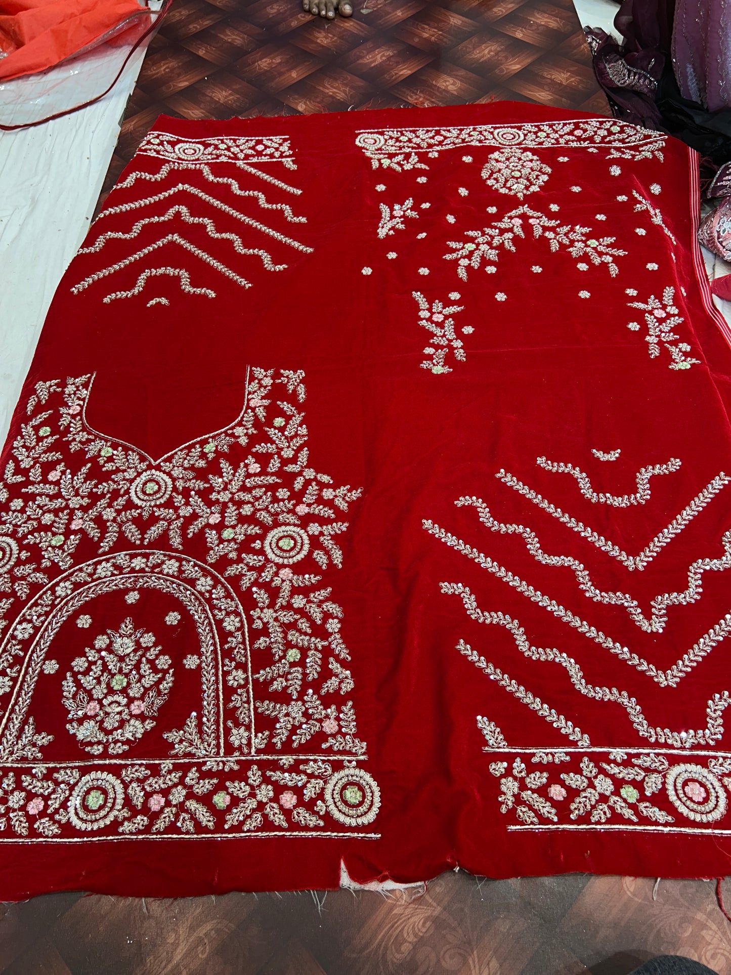 Gorgeous maroon pure handwork zardozi dabka lehenga