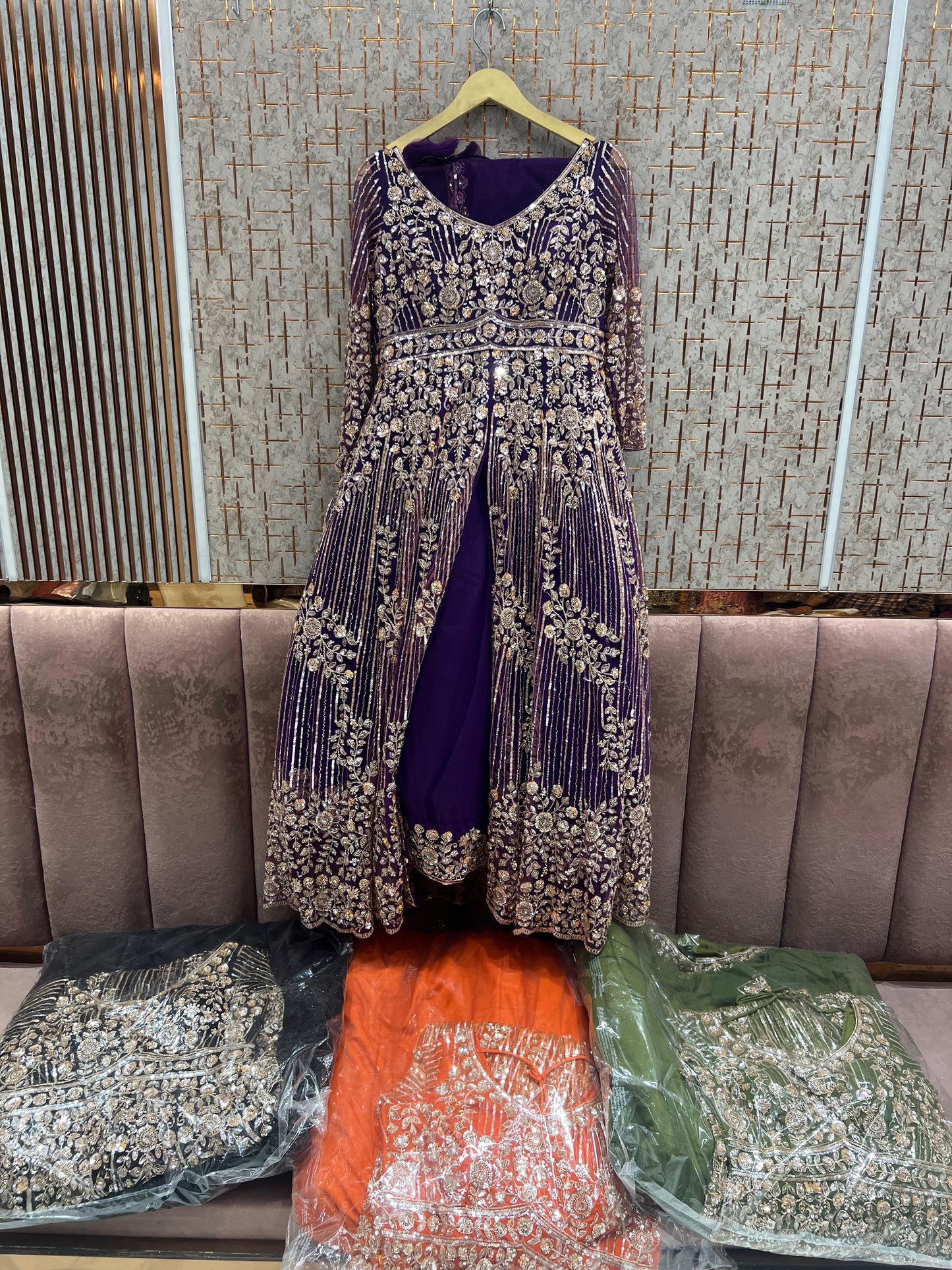 Purple Long Farshi Garara Peplum Long Dress Lehenga