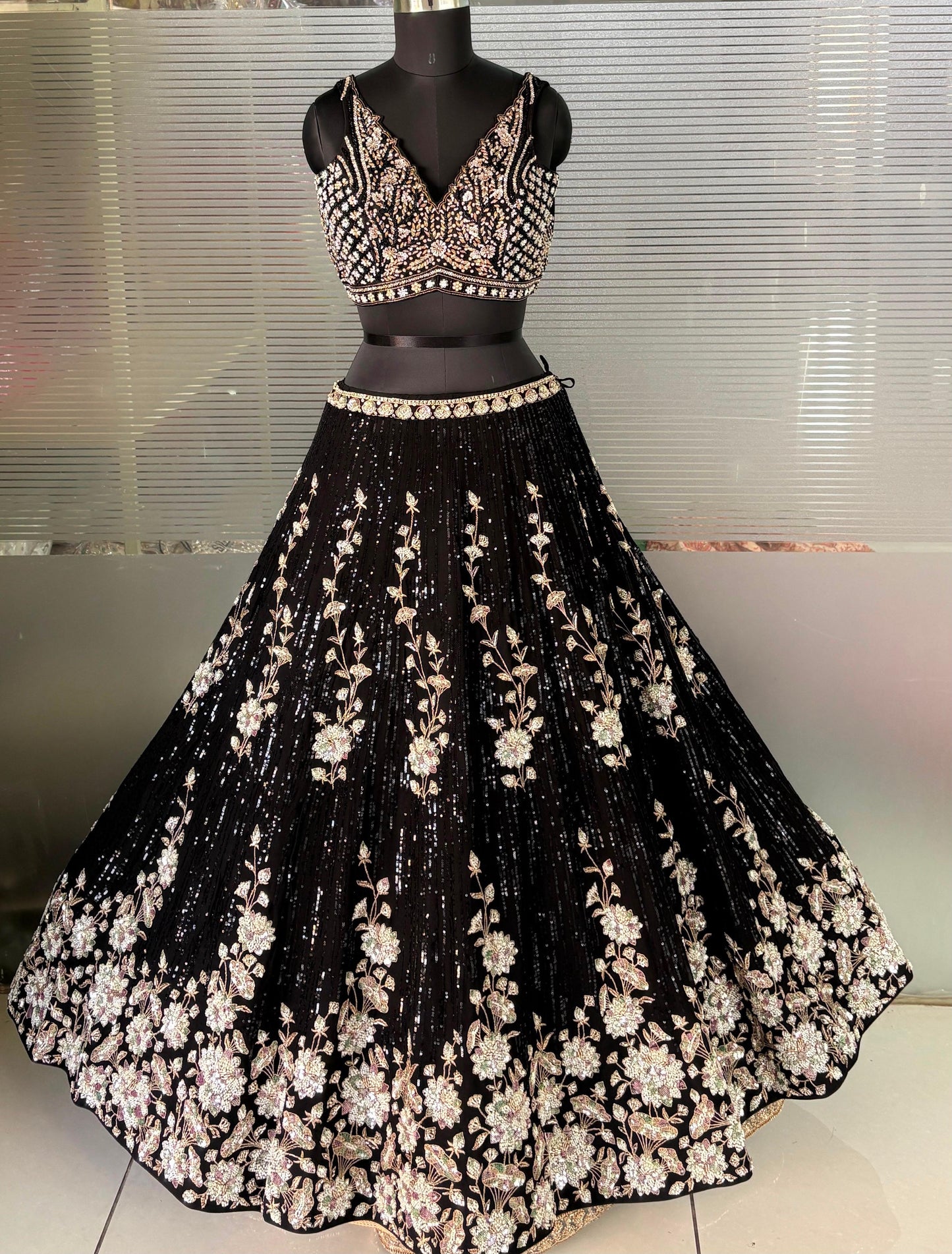 Black Designer Crop Top Lehenga