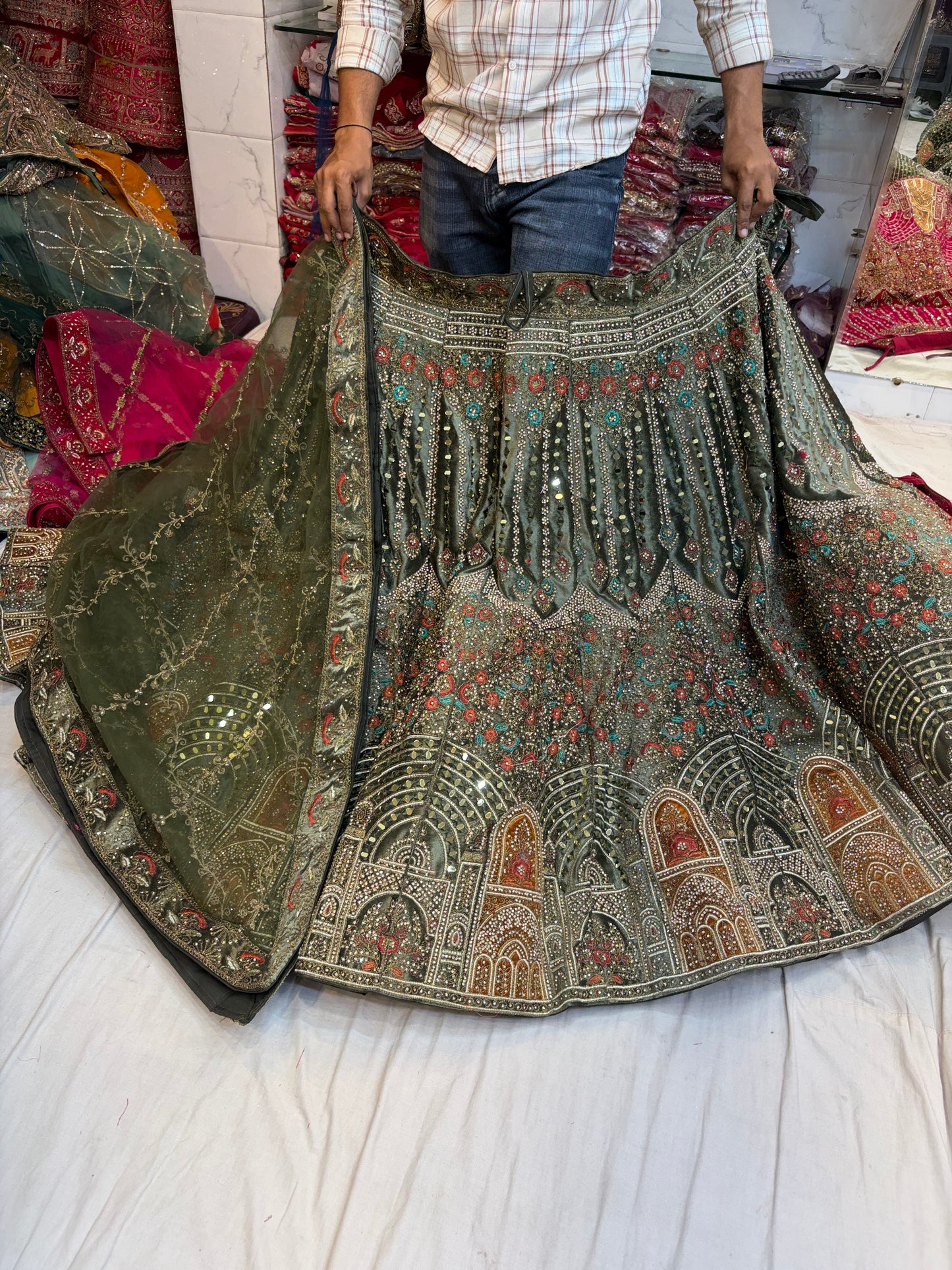 Heavy Jhumka Blue Lehenga