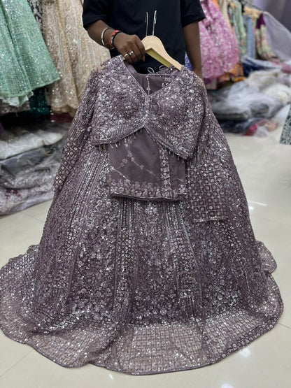 Beige Golden Crop Top Lehenga