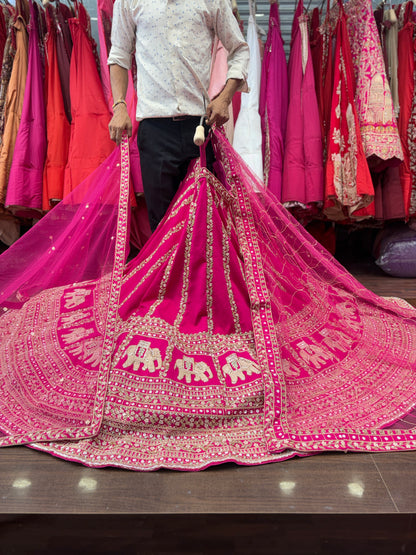 Designer Rani pink Gajraj handwork handmade bridal Lehenga