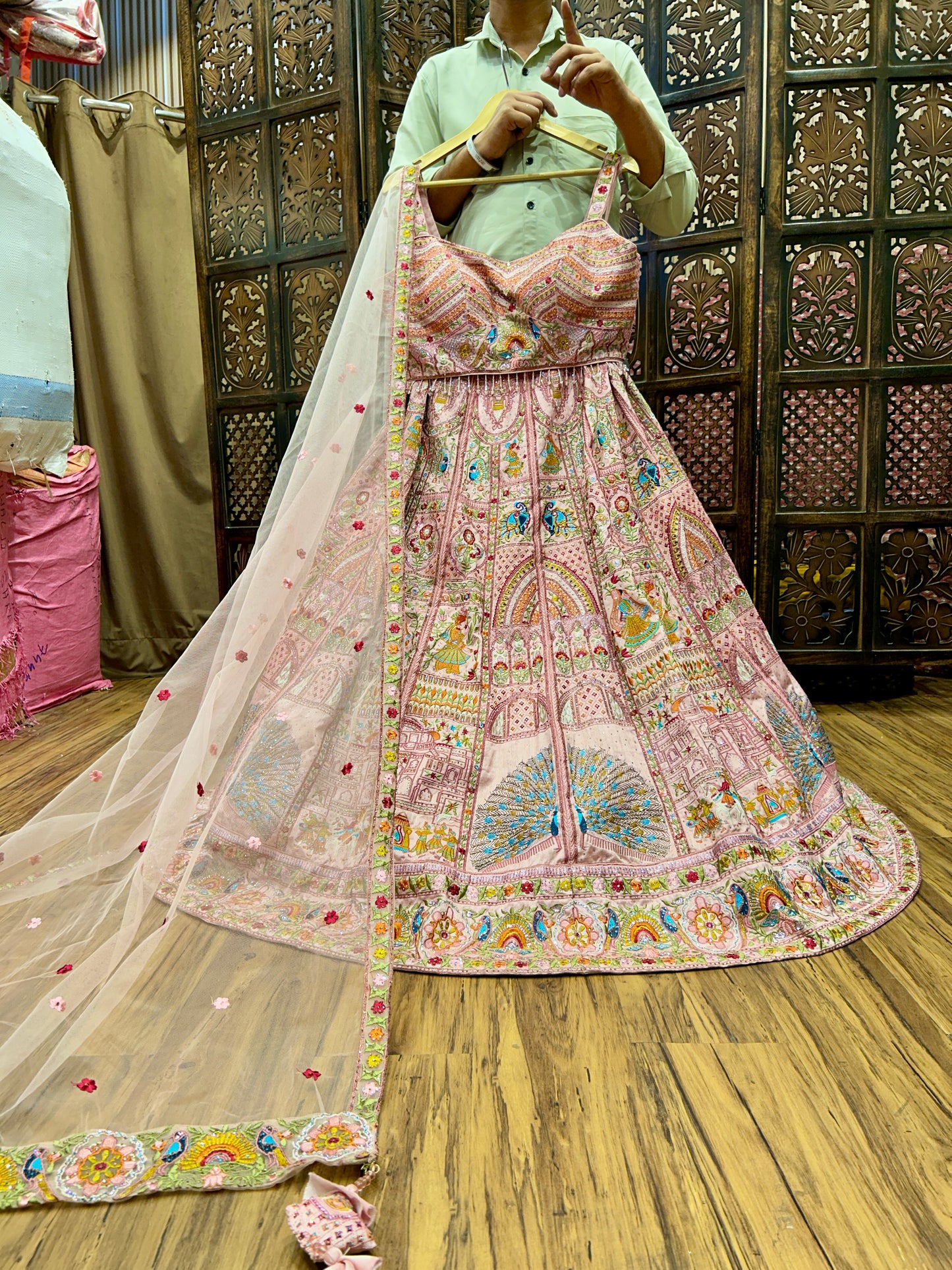 Amazing pink peacock crop top Lehenga