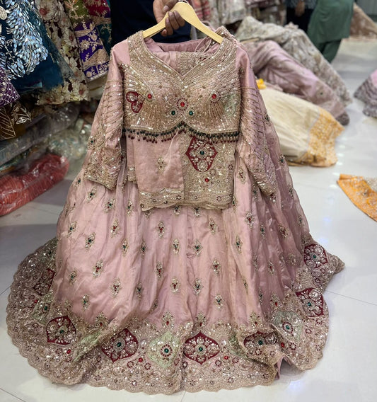 Pink crop top Lehenga