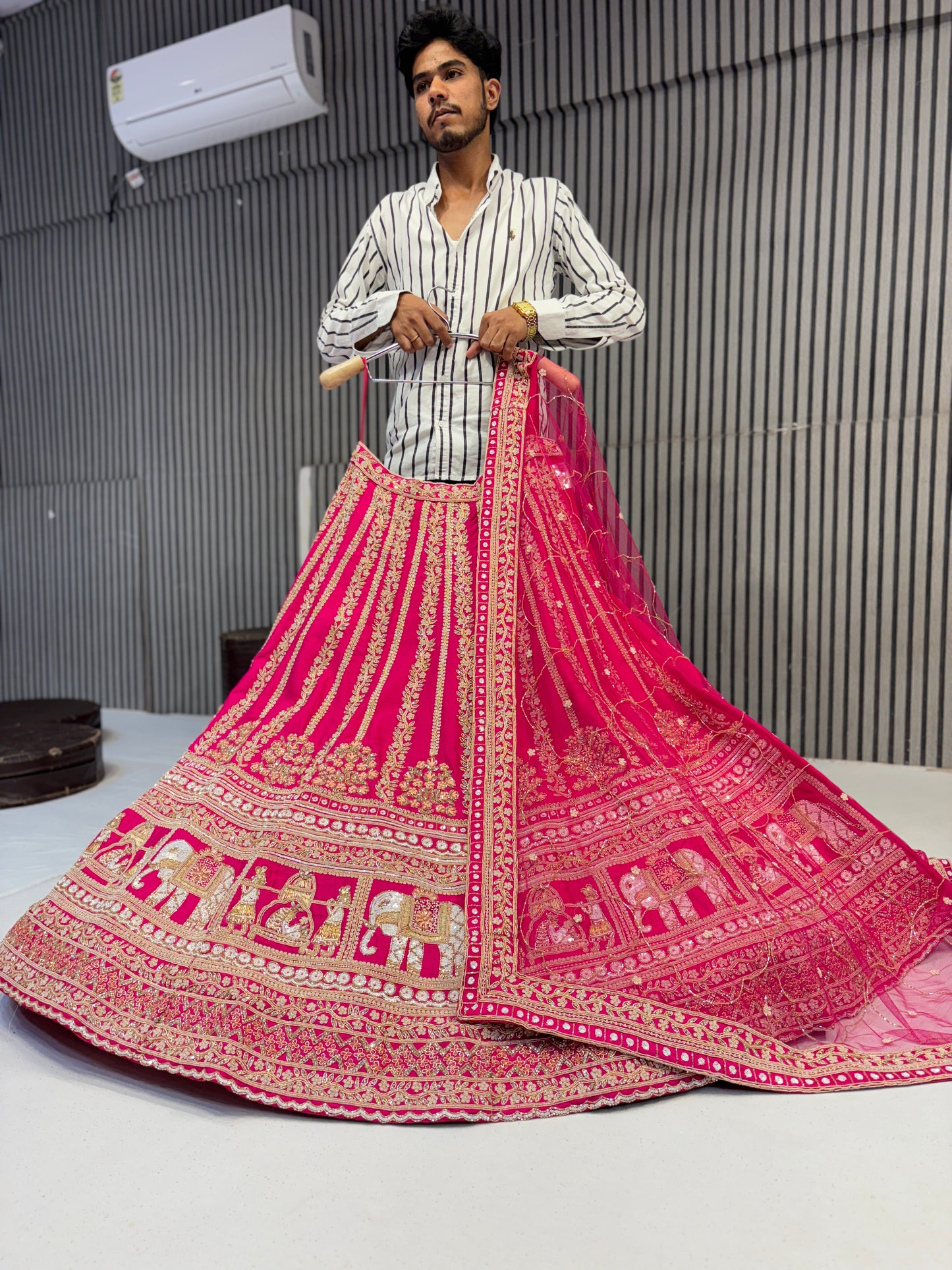 Tremendous rani pink handwork Doli Barat bridal Lehenga