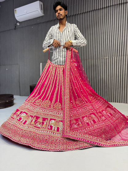 Tremendous rani pink handwork Doli Barat bridal Lehenga
