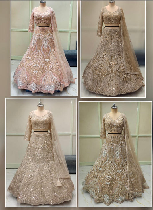 Pink Golden Brown Crop Top Lehenga