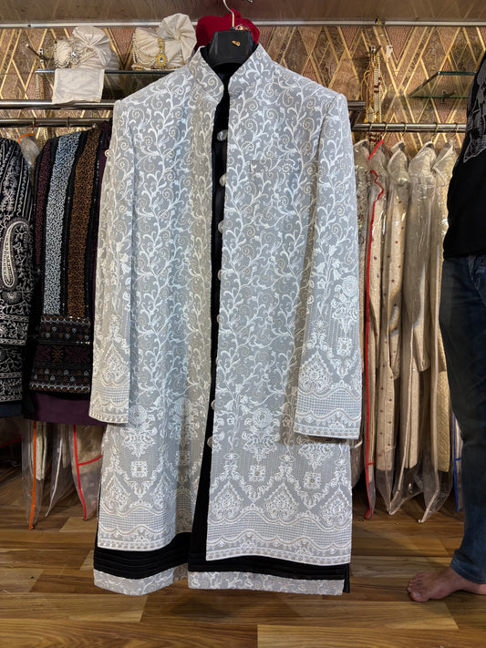White Jodhpuri indo western blazer kurta Sherwani