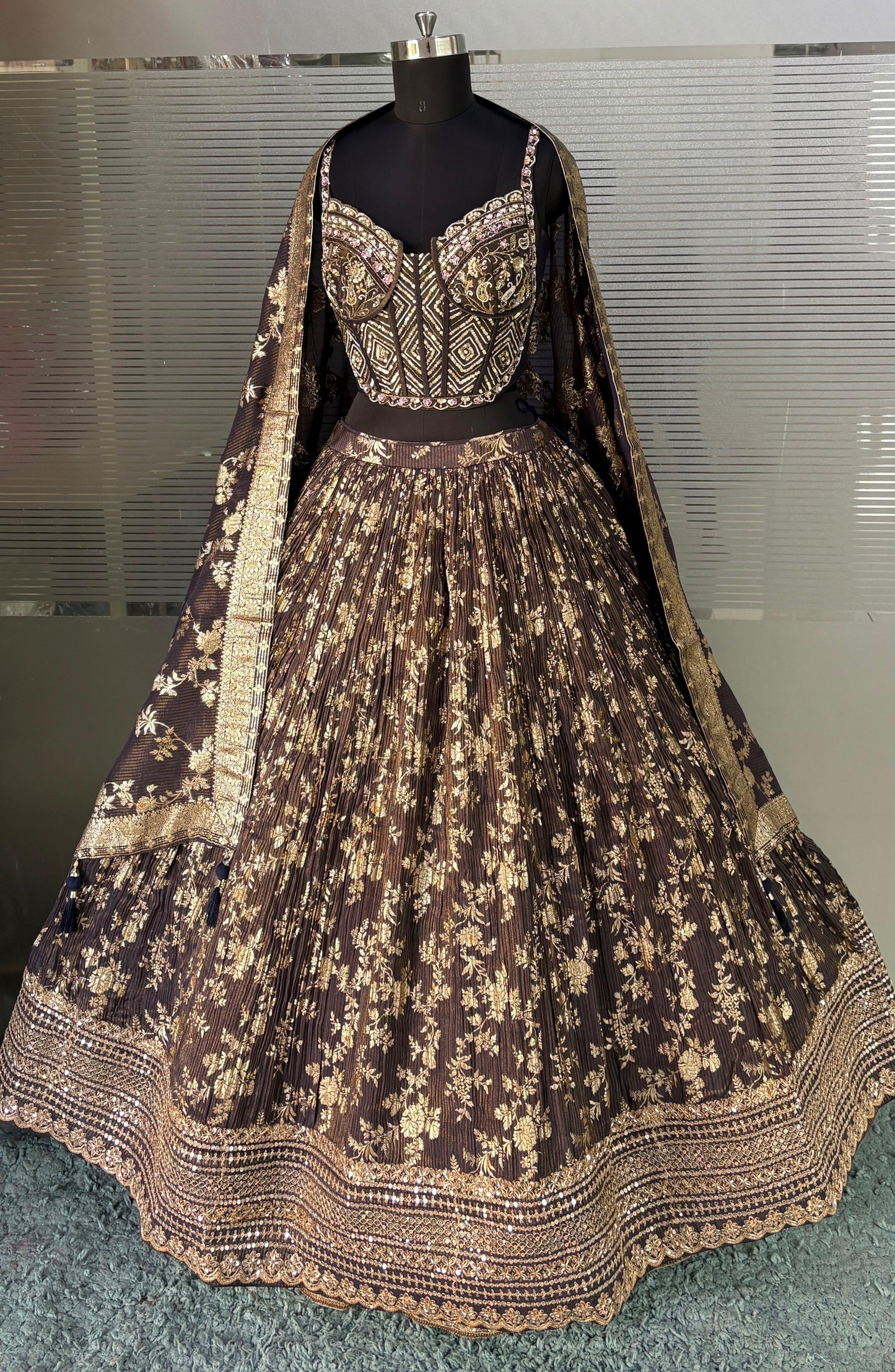 Black Brown Crop Top Lehenga