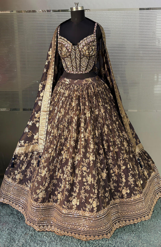 Black Brown Crop Top Lehenga