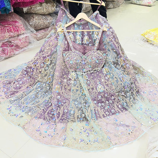 Good looking onion pink Pdp Ready to wear Crop top Lehenga