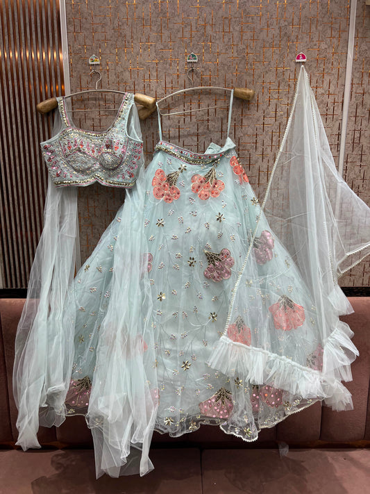 Sky Blue Pdp Crop Top Lehenga