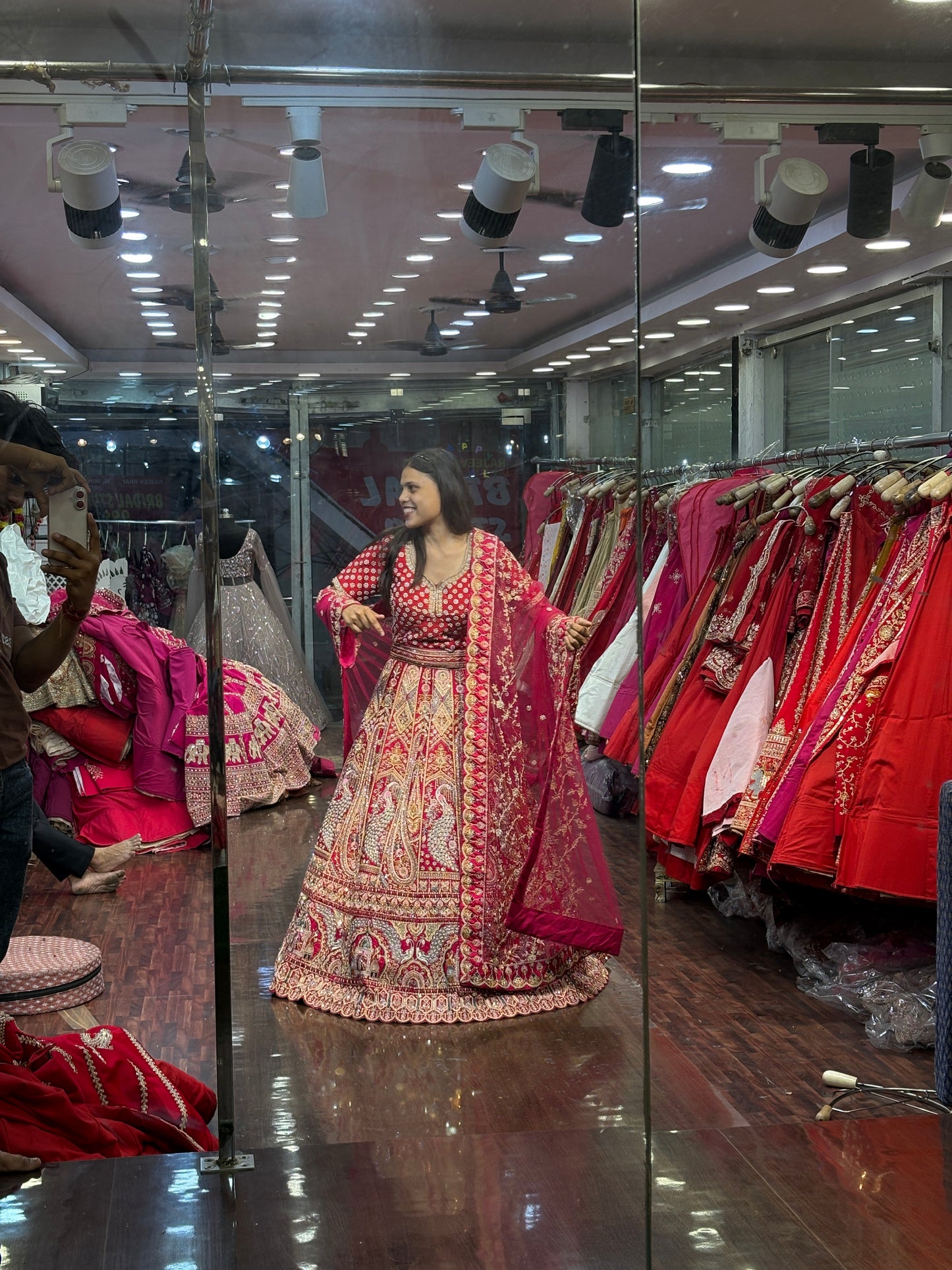 Glamorous red rani pink peacock bridal Lehenga