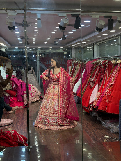 Glamorous red rani pink peacock bridal Lehenga