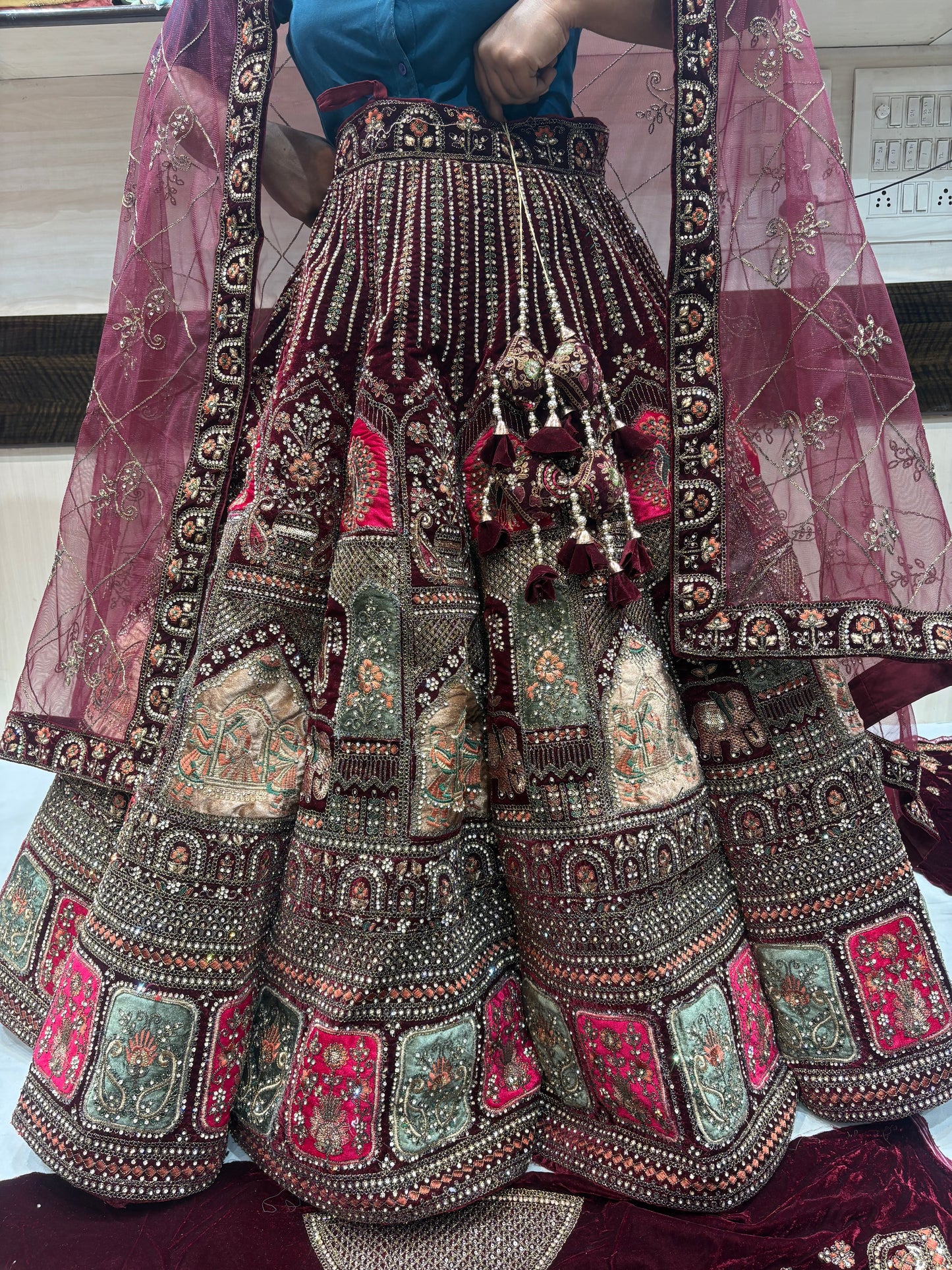 Beautiful Maroon Doli Barat Ball bridal Lehenga