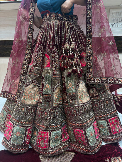 Beautiful Maroon Doli Barat Ball bridal Lehenga