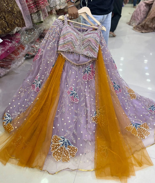White multi color PDP crop top Lehenga