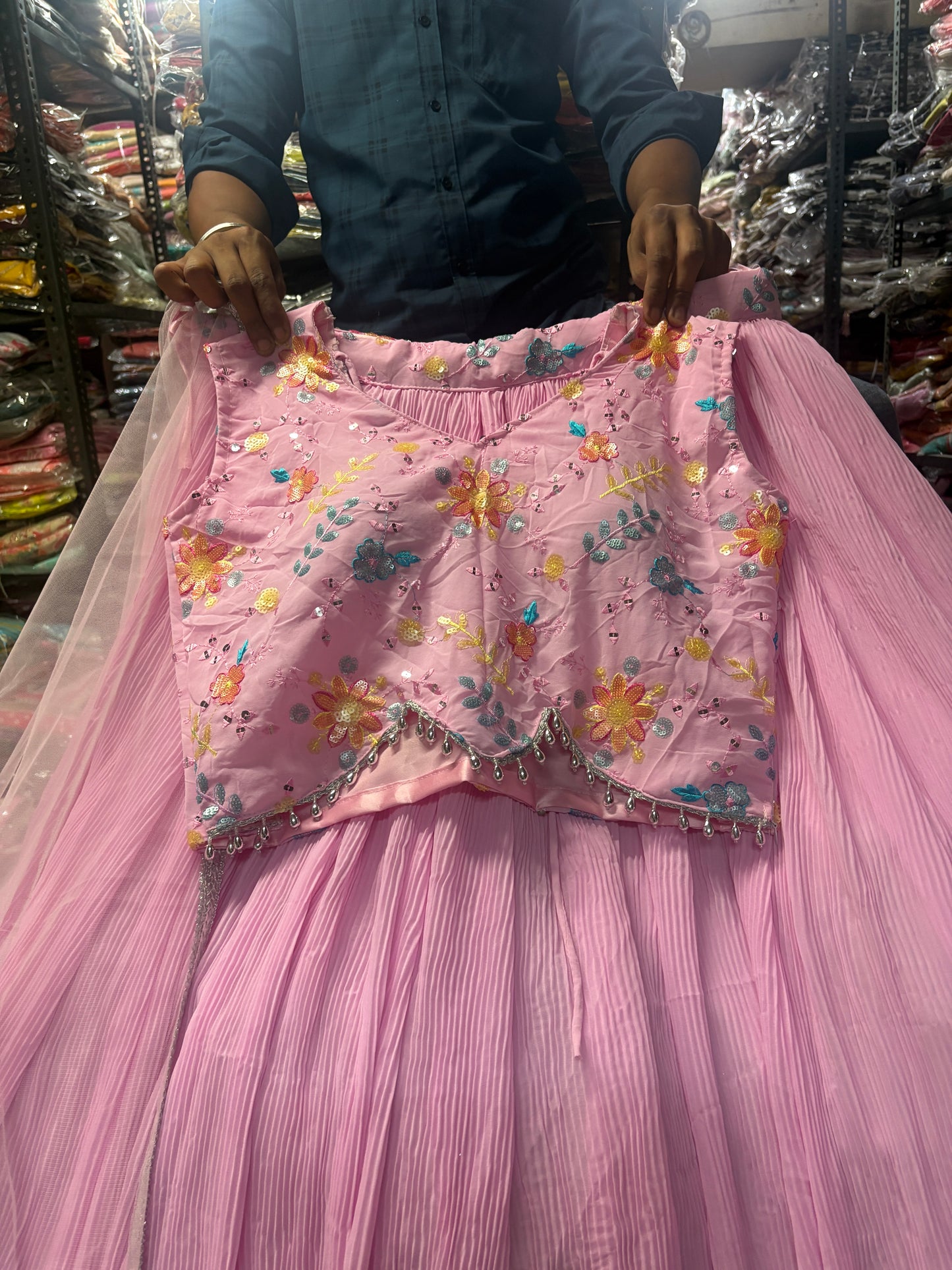 Eye catching pink crop top Lehenga