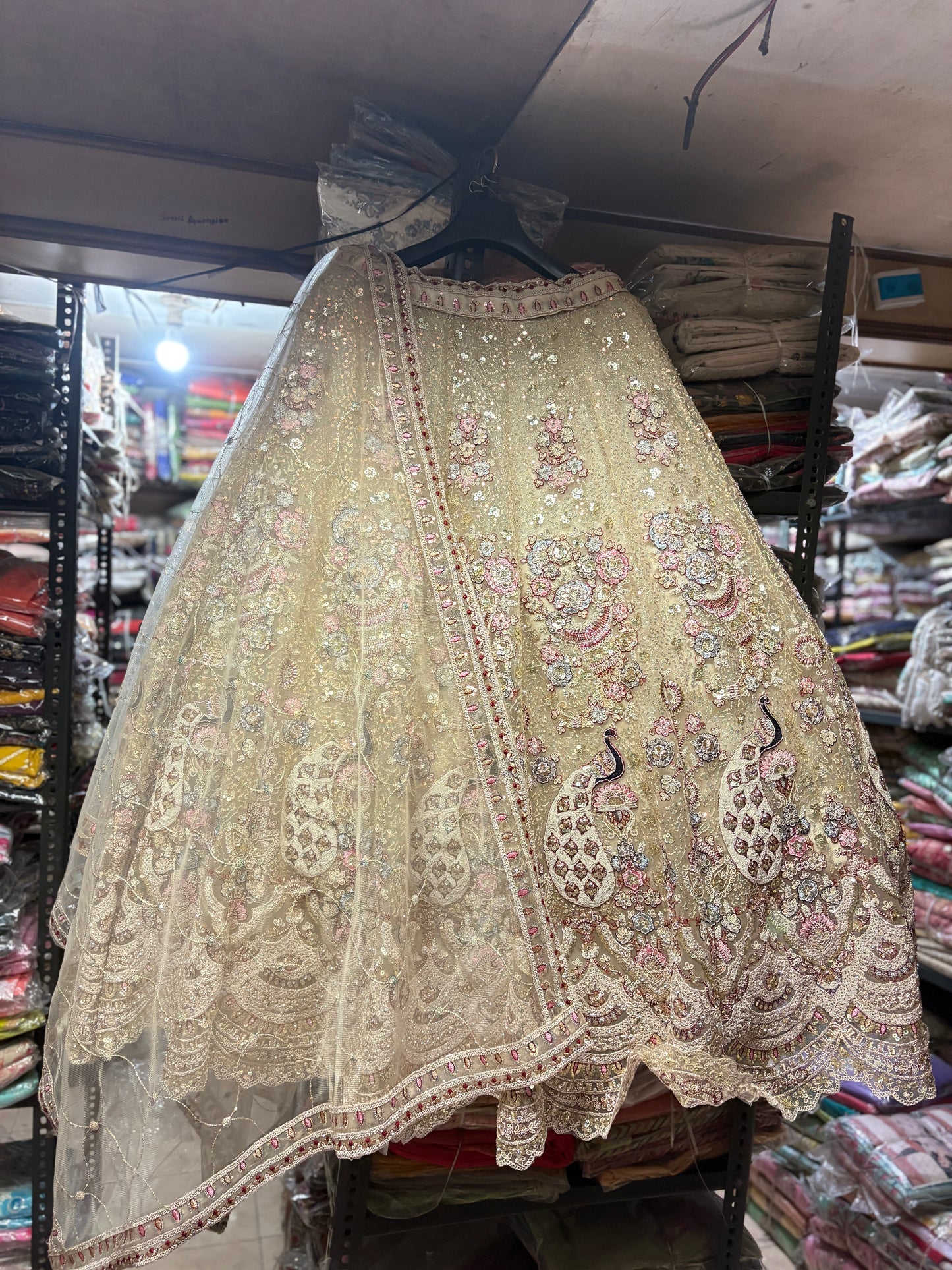 Designer golden peacock crop top Lehenga
