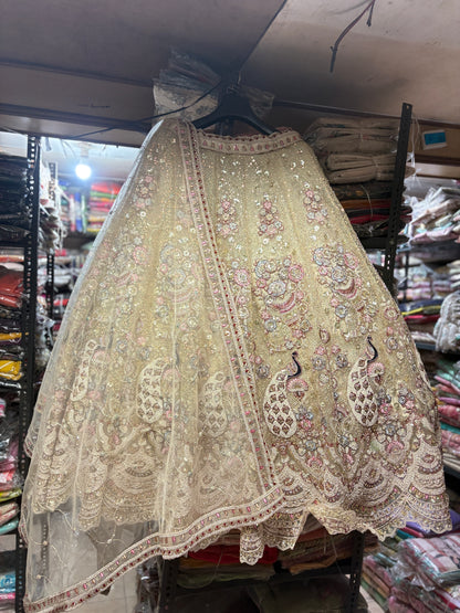 Designer golden peacock crop top Lehenga