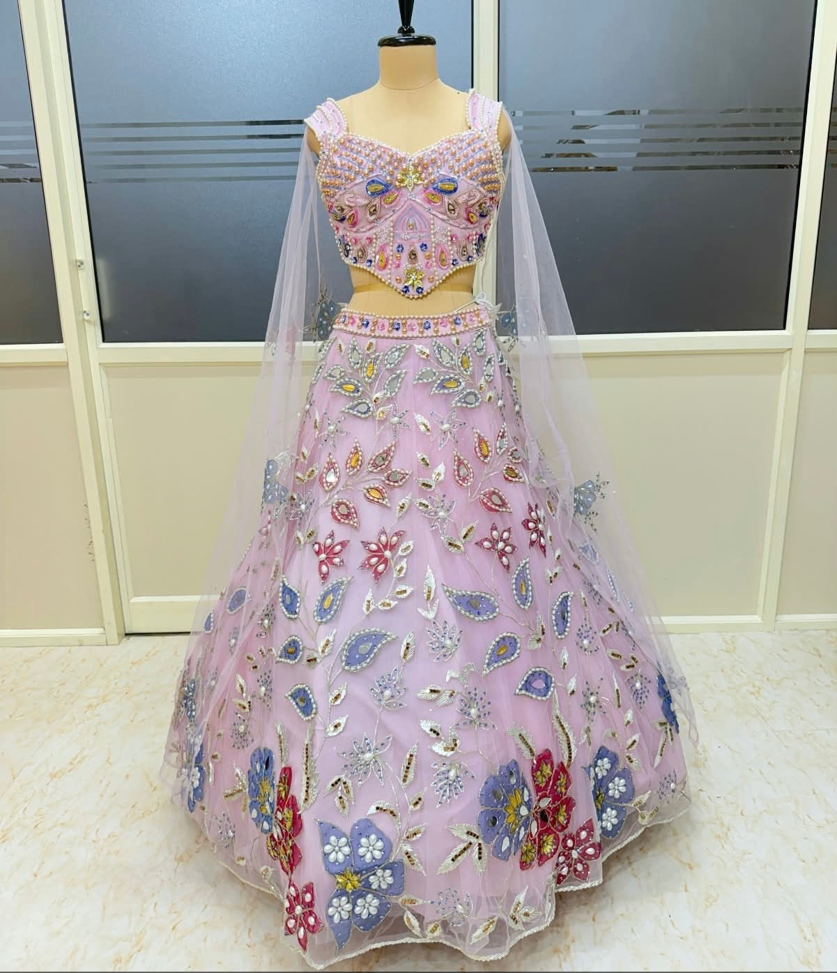 Baby pink pdp crop top lehenga