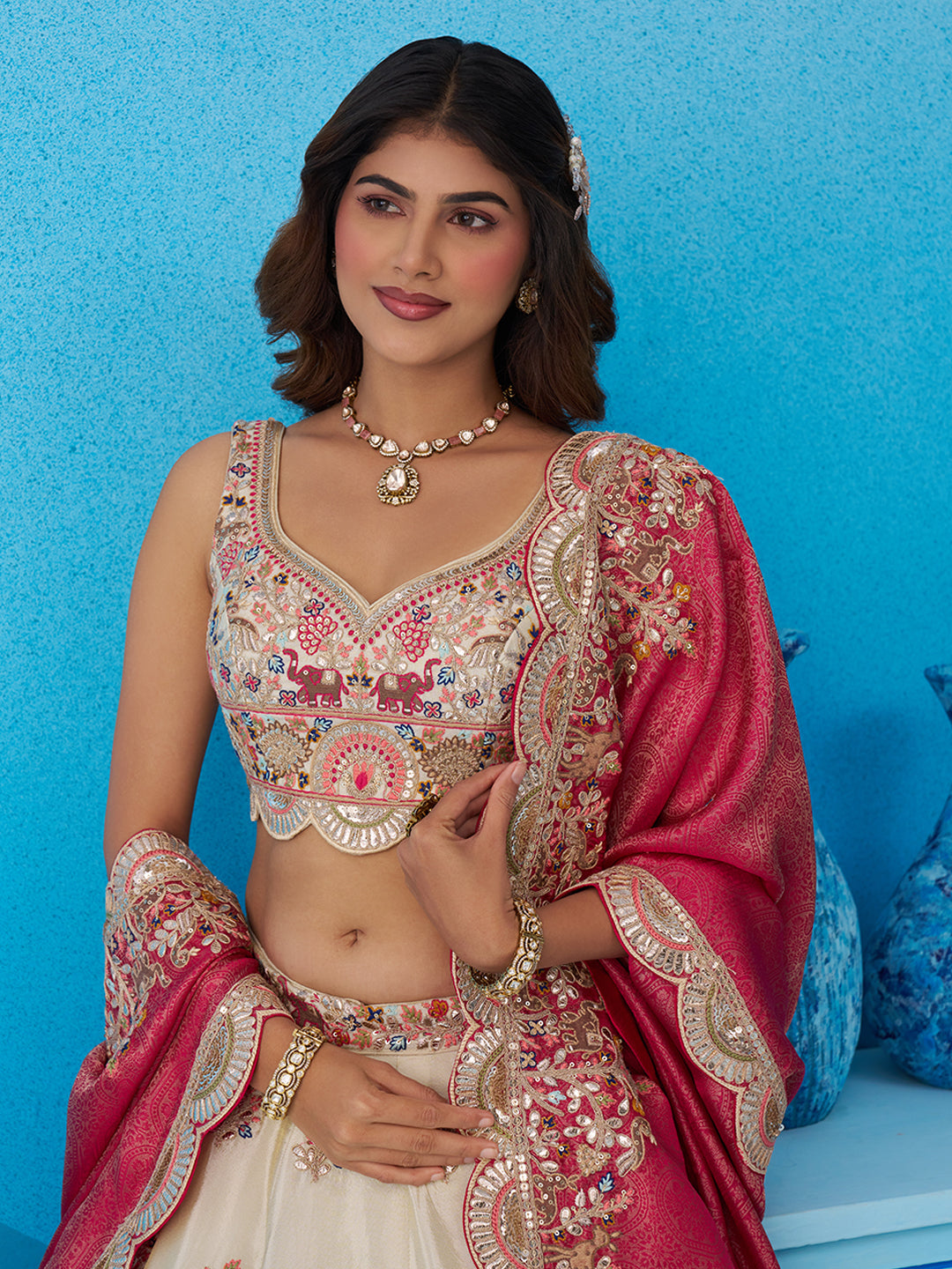 Cream- Tissue Sequins Embroidered Lehenga 6225