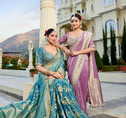 Lavender Vicose Russian Fabric with Beads Work Saree 6364 - Shopping World