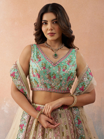 Cream- Tissue Sequins Embroidered Lehenga 6113