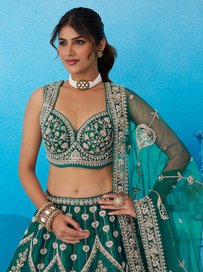 Green- Silk Beads & Sequins Embroidered Lehenga 6227