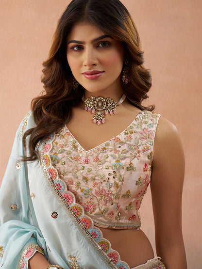 Peach copper- Tissue Sequined & Zari Embroidered Lehenga 6132