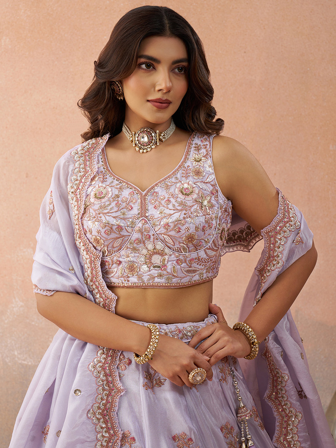 Lavender- Tissue Sequins Embroidered Lehenga 6109