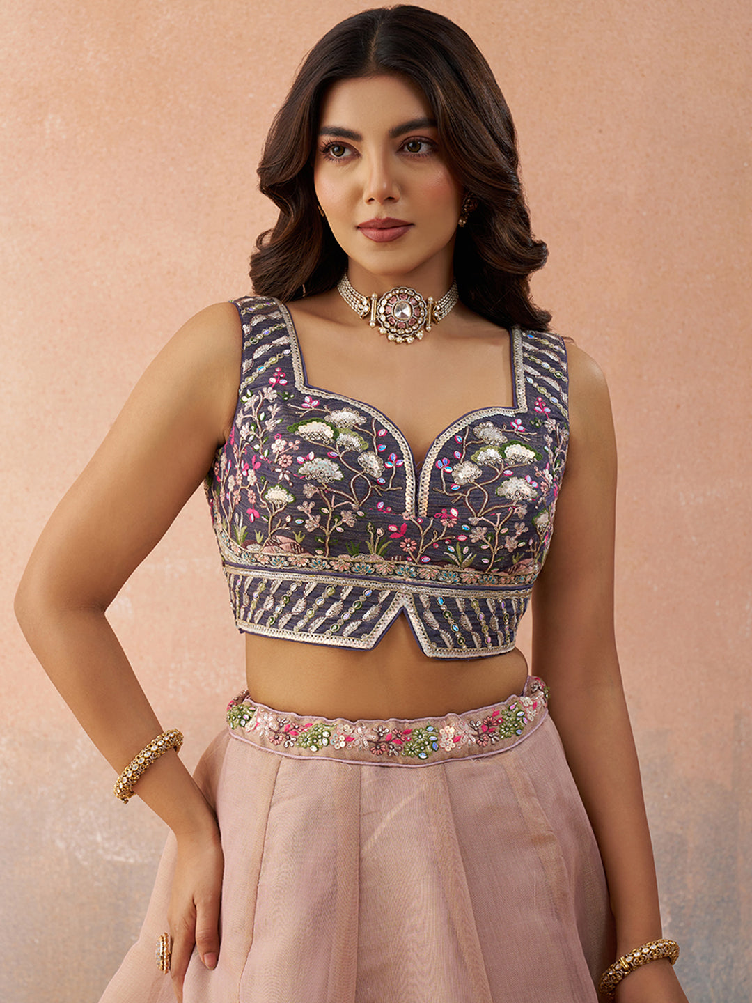 Purple- Net Sequins Embroidered Omber Purple and Mauve Lehenga choli 6275