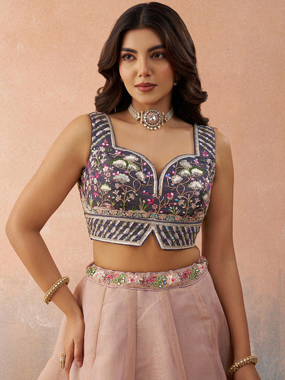 Purple- Net Sequins Embroidered Omber Purple and Mauve Lehenga choli 6275
