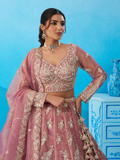 Pink- Tissue Beads & Sequins Embroidered Lehenga 6223