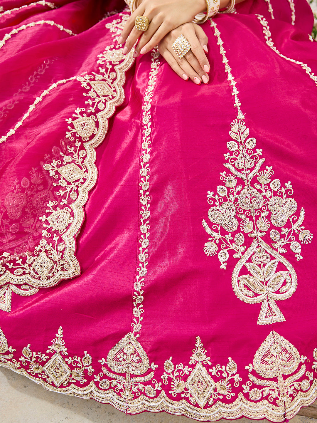 Pink- Silk Fabric Beads & Sequined Embroidery Semi-Stiched Lehenga Choli   6215