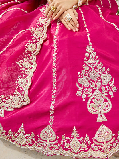 Pink- Silk Fabric Beads & Sequined Embroidery Semi-Stiched Lehenga Choli   6215