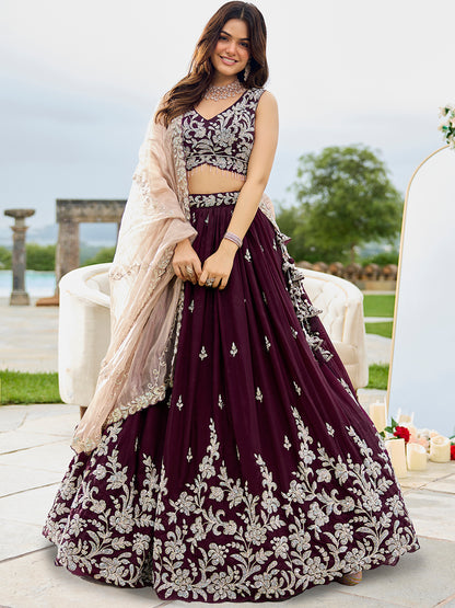 Black- Satin Silk Fabric Beads & Sequence Embroidered Ready to Wear crop top lehenga Choli & Dupatta