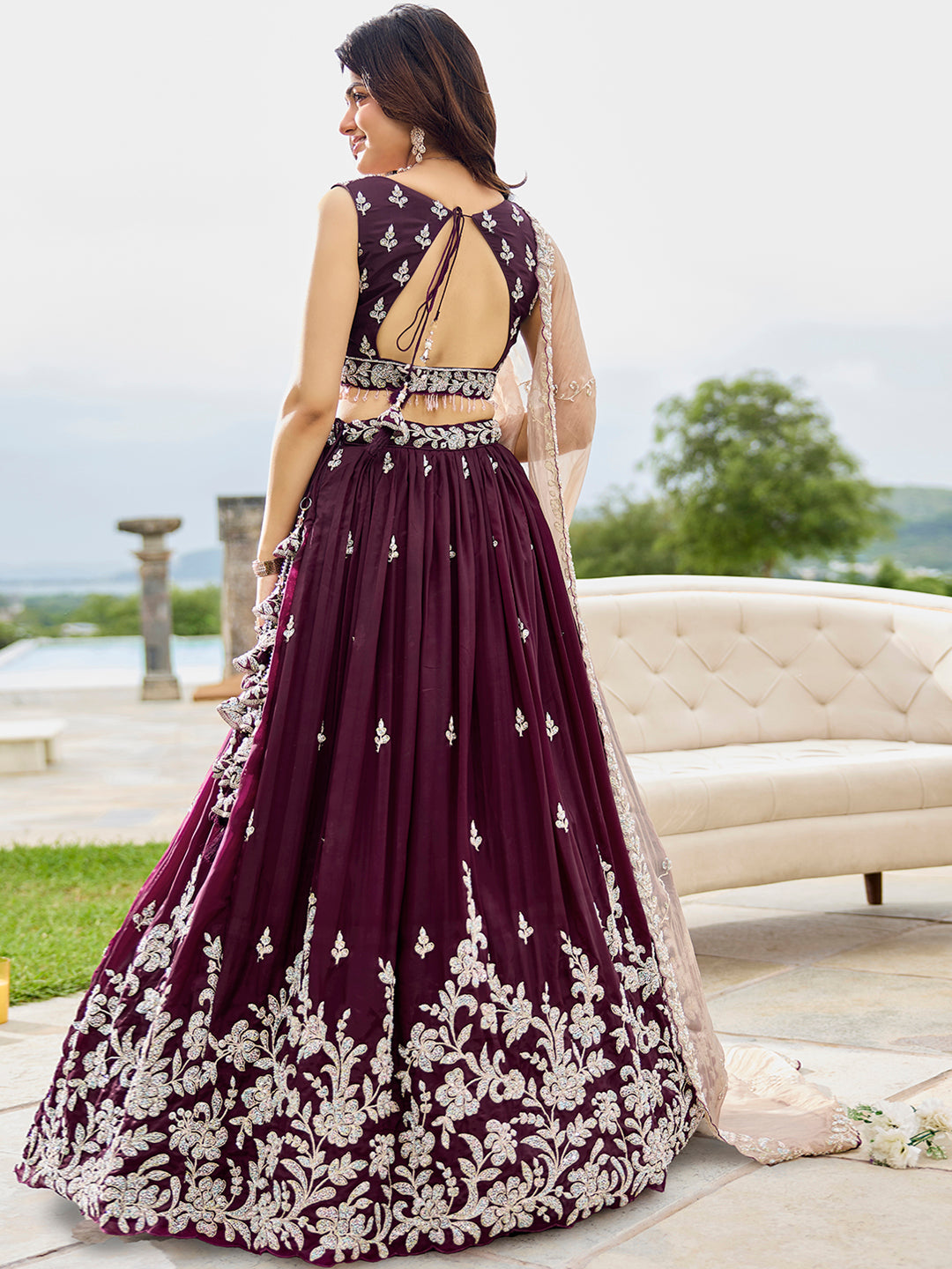 Black- Satin Silk Fabric Beads & Sequence Embroidered Ready to Wear crop top lehenga Choli & Dupatta